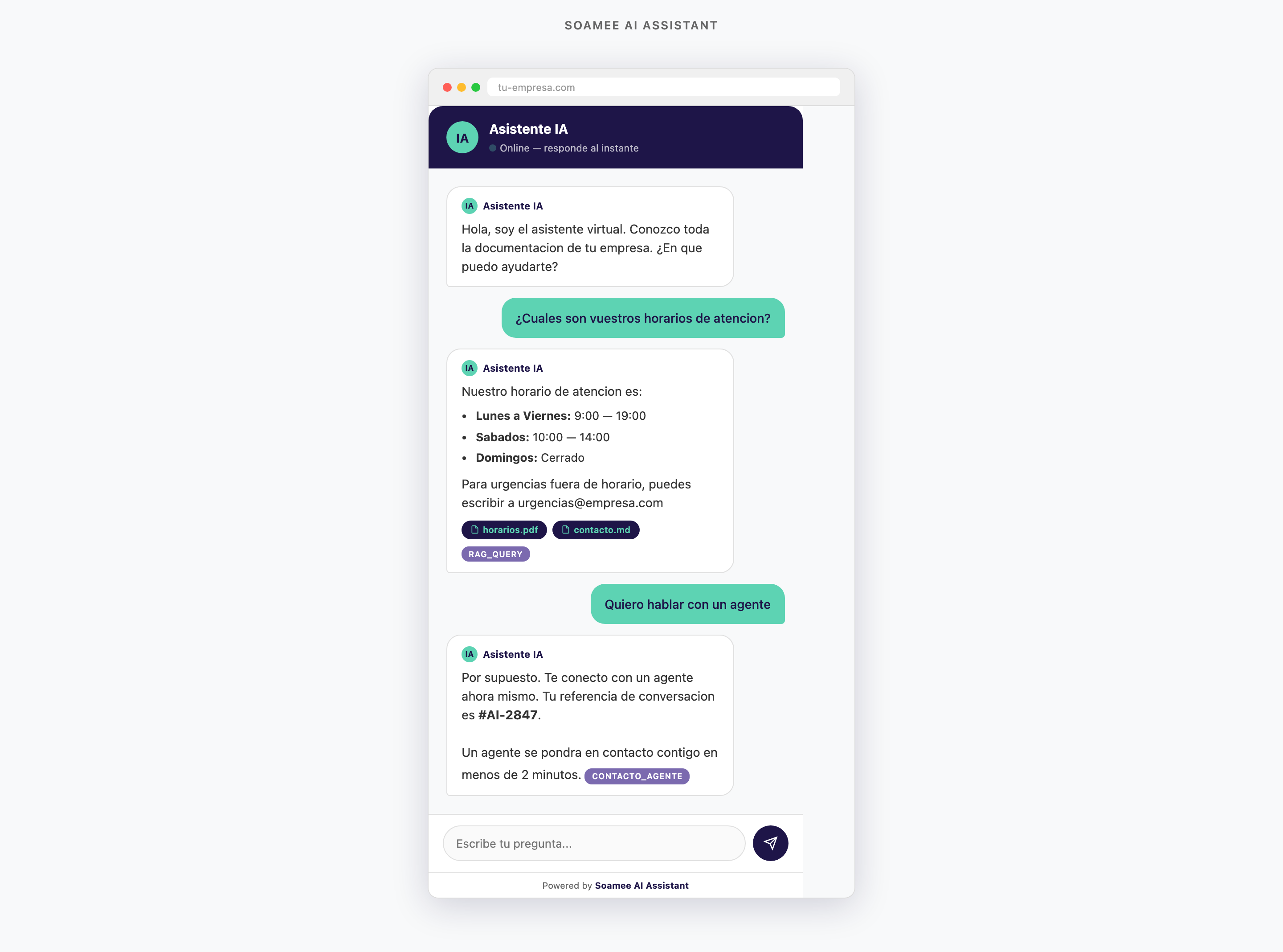 Soamee AI Assistant — chatbot intelligente con RAG che risponde alle domande con fonti verificabili