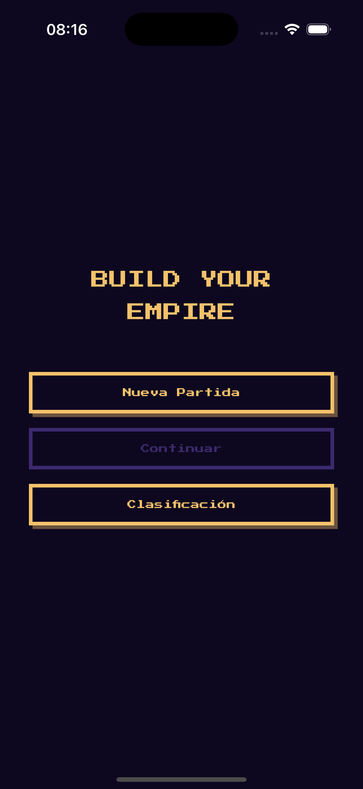 Build Your Empire — Menu principale